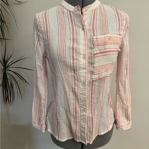Wilfred Free Aritzia Red & White Striped Gauze Button Down Shirt 100% cotton